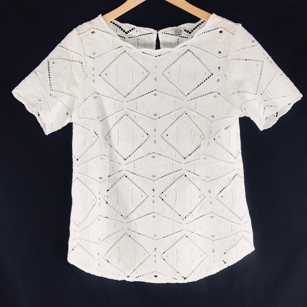 J Crew, White Lace Top, Size Medium, 100% Cotton